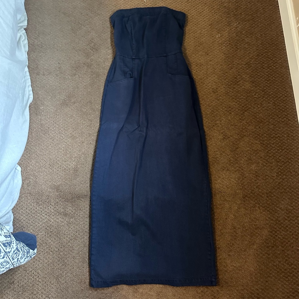 YFB Navy Strapless Linen Dress